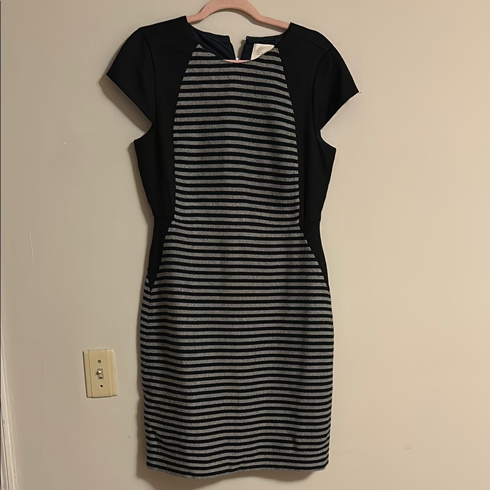 J. Crew Black and Gray Striped Midi Dress